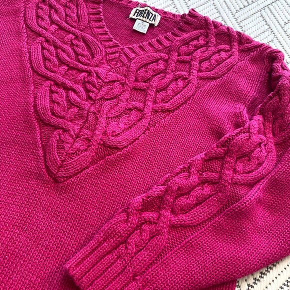 Vtg 80s 90s Forenza Womens Cable Knit V-Neck Sweater Sz M Pink Chunky Retro - Picture 6 of 10